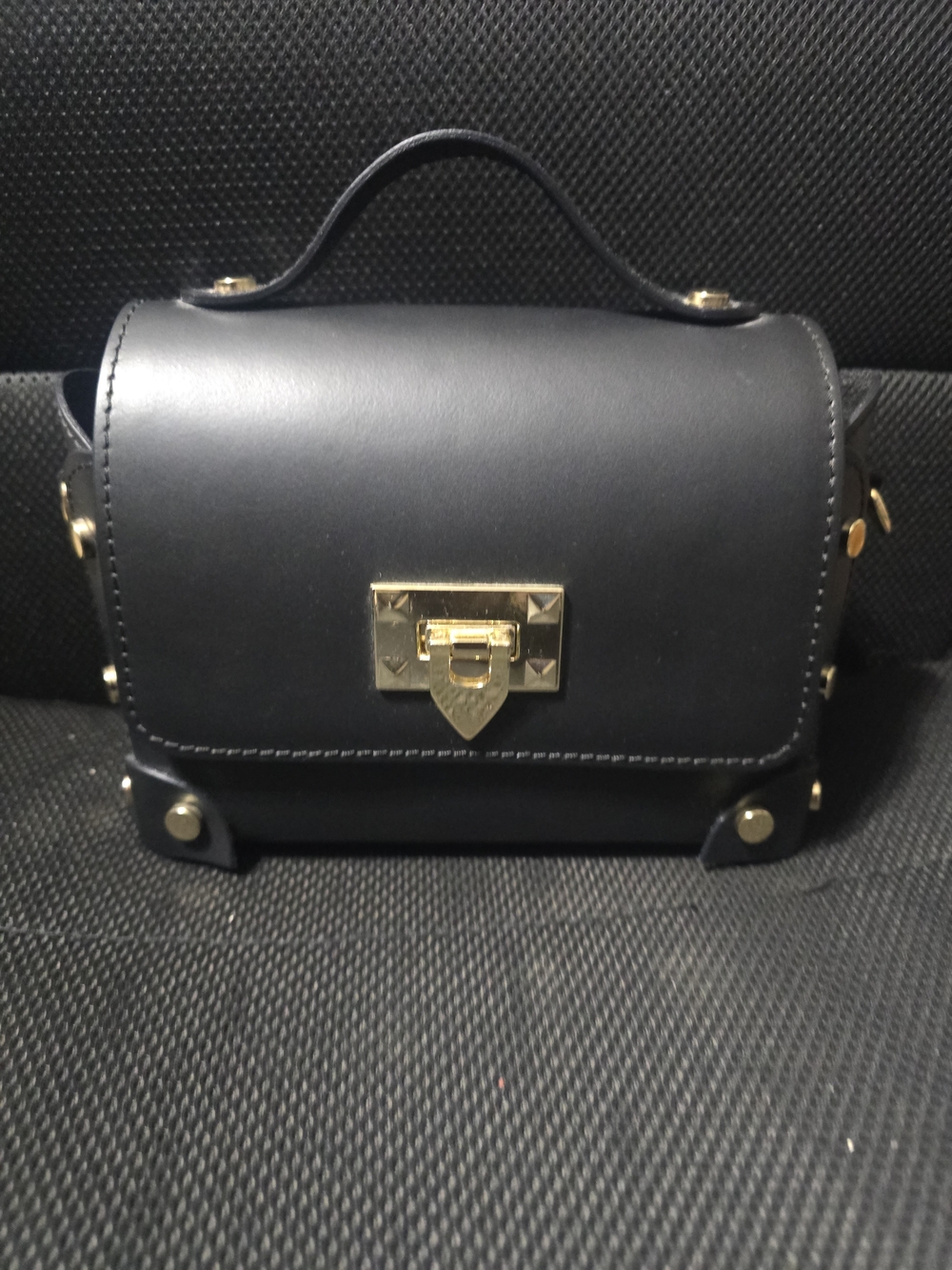 Structured Black Crossbody Satchel with Gold-Tone Lock